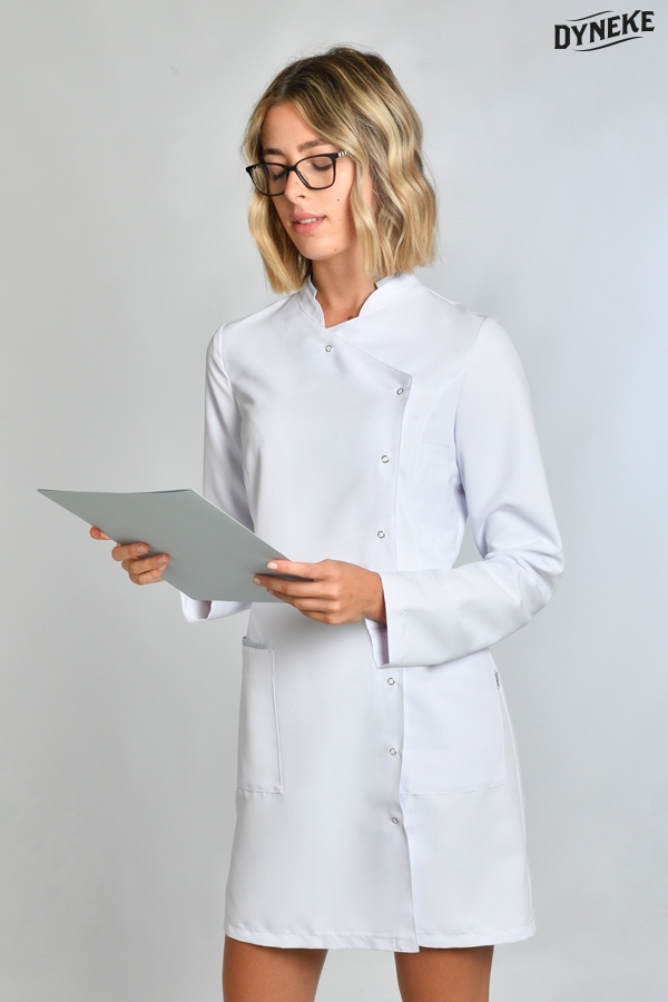 Bata de laboratorio para mujer con detalle gris. Batas y chaquetas para  laboratorio y sanidad.