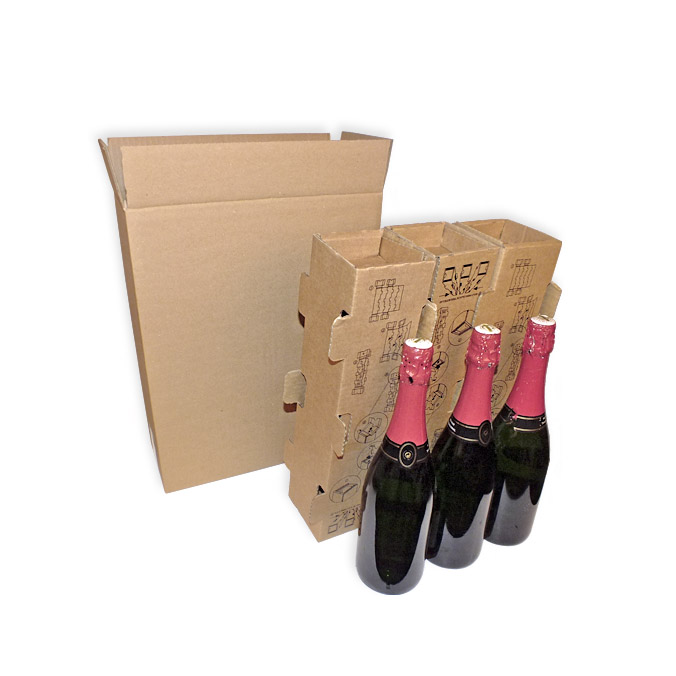 Caja de cartón para envío 3 botellas con separadores