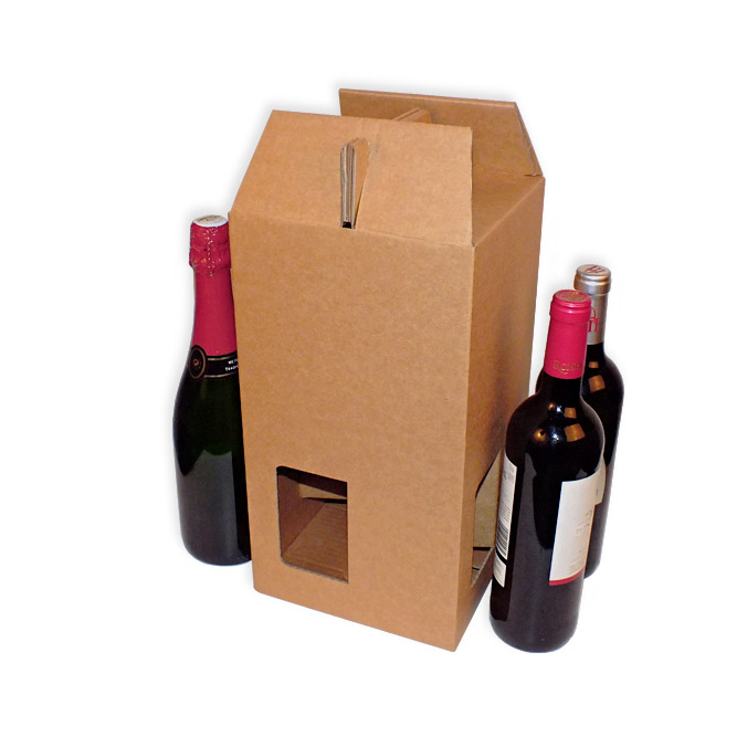Caja de cartón para 4 Botellas con Ventanas