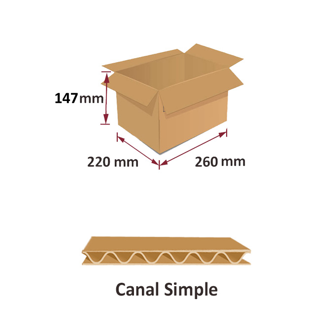Caja de carton canal simple 260x220x147mm