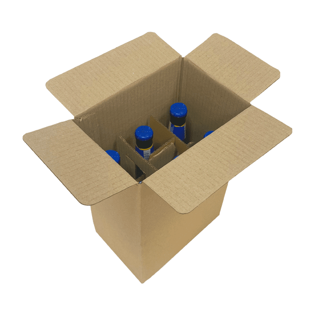 Caja de cartón marrón para 6 botellas de cerveza con separadores