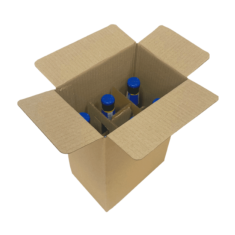 Caja de cartón marrón para 6 botellas de cerveza con separadores
