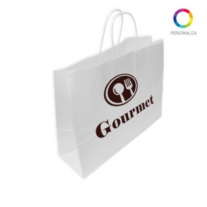 Bolsas de Papel Blancas Personalizadas 40+12x31cm