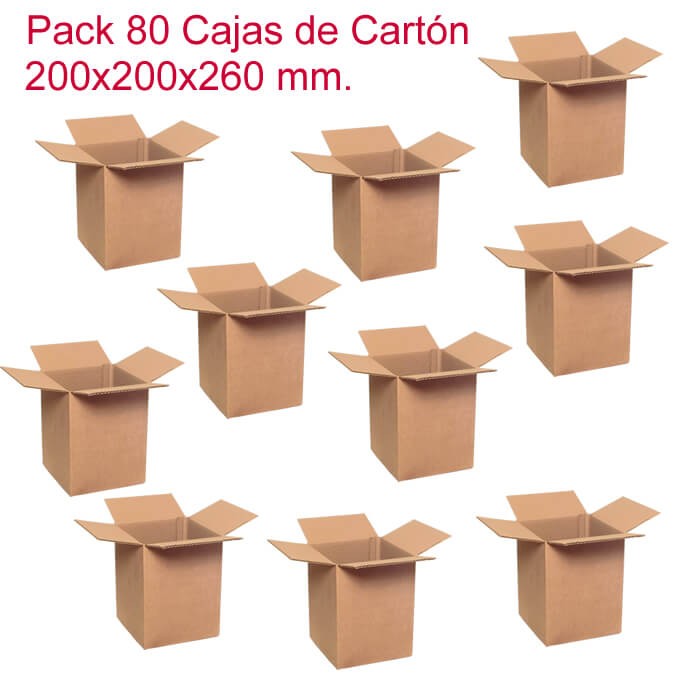Pack 80 Cajas de Cartón Simple 200x200x260mm