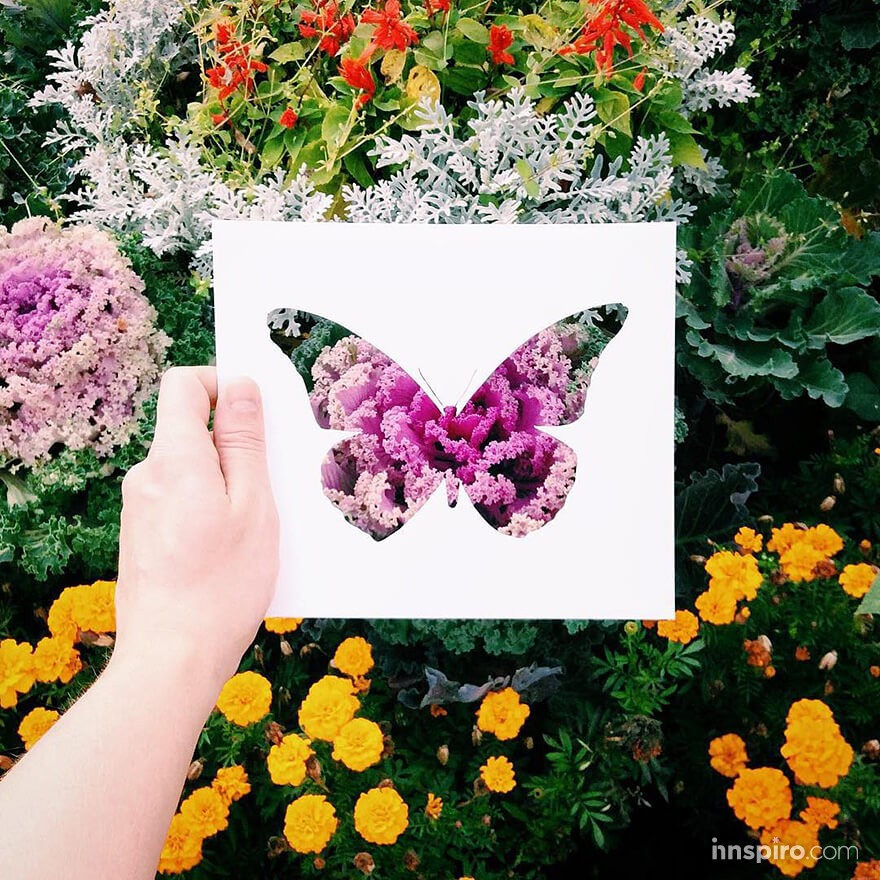 Mezcla de naturaleza con siluetas de papel