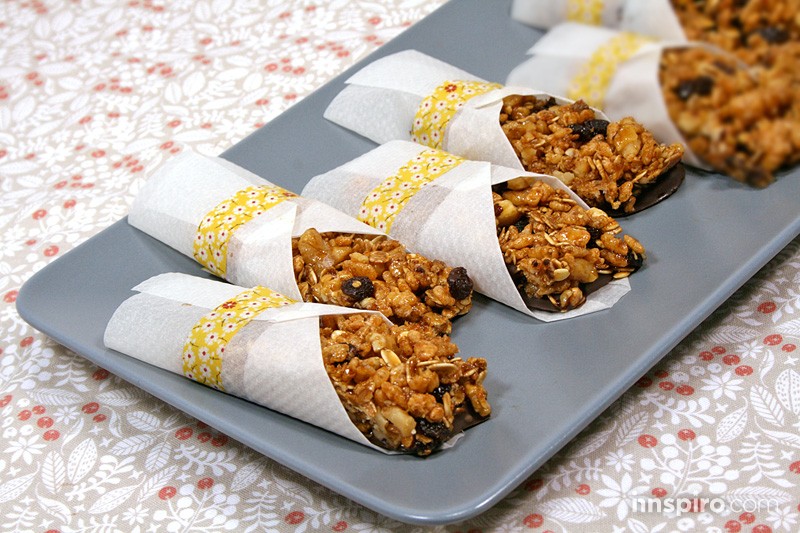 Barritas de cereales con frutos secos y chocolate