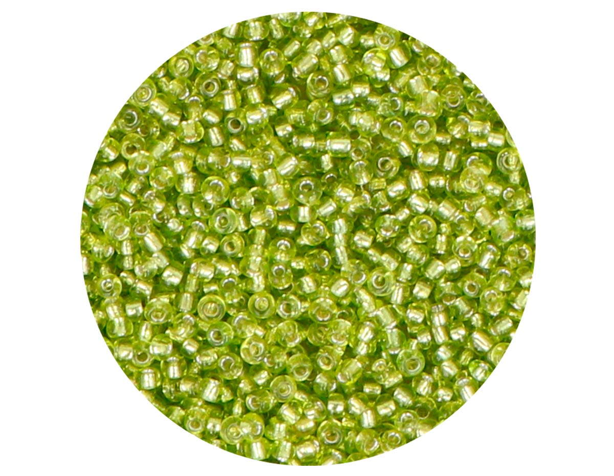 14005 Rocalla de vidrio redonda plateado verde aguacate 2 3mm 09gr Tubo Innspiro