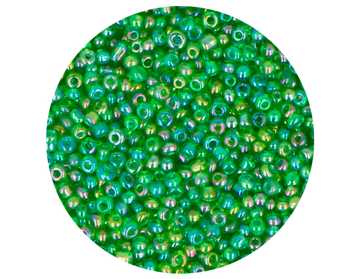 14029 Rocalla de vidrio redonda aurora boreale verde 2 3mm 09gr Tubo Innspiro