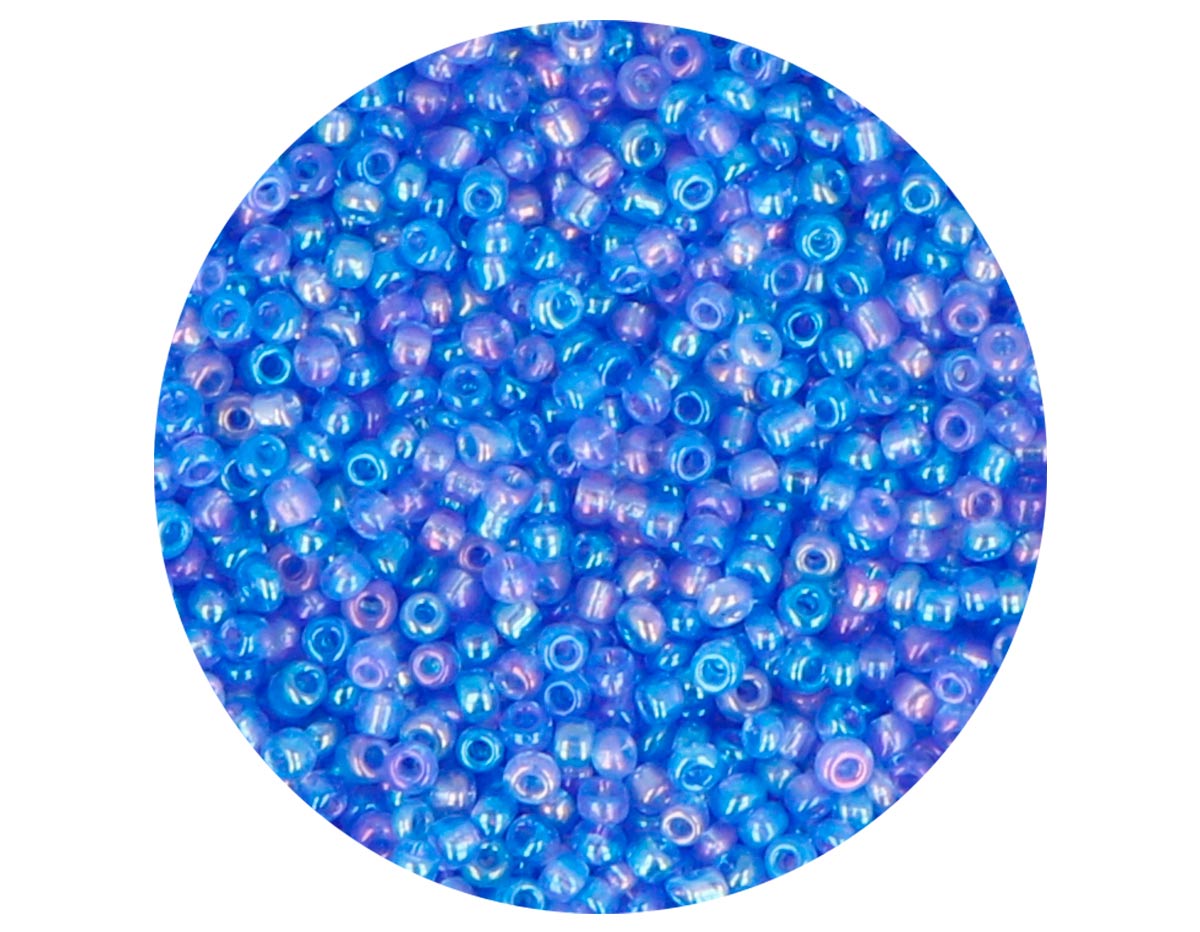 14035 Rocalla de vidrio redonda aurora boreale azul cyan 2 3mm 09gr Tubo Innspiro
