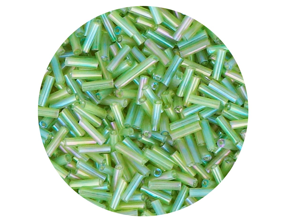 14063 Rocaille de verre cylindre aurore boreal vert avocat 1 80x6mm 09gr Tube Innspiro