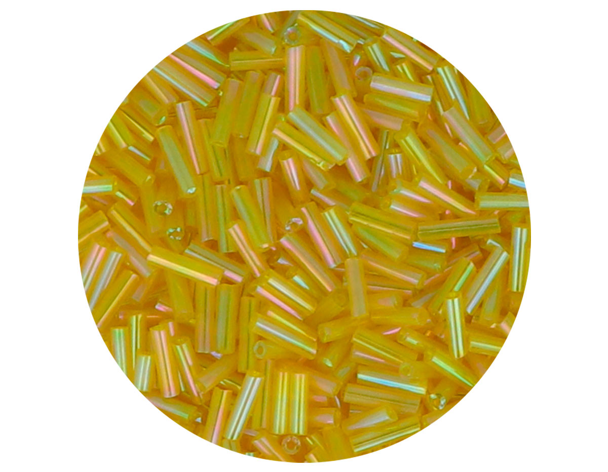 14070 Rocaille de verre cylindre aurore boreal jaune fort 1 80x6mm 09gr Tube Innspiro