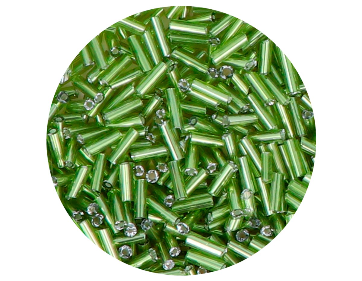 14083 Rocalla de vidrio cilindro plateado verde aguacate diam 1 80x6mm 09gr Tubo Innspiro