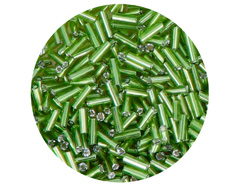 14083 Rocaille de verre cylindre argente vert avocat 1 80x6mm 09gr Tube Innspiro - Article