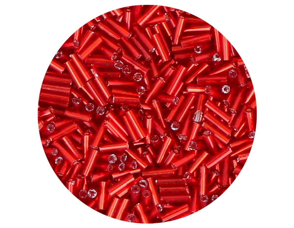 14084 Rocalla de vidrio cilindro plateado rojo diam 1 80x6mm 09gr Tubo Innspiro
