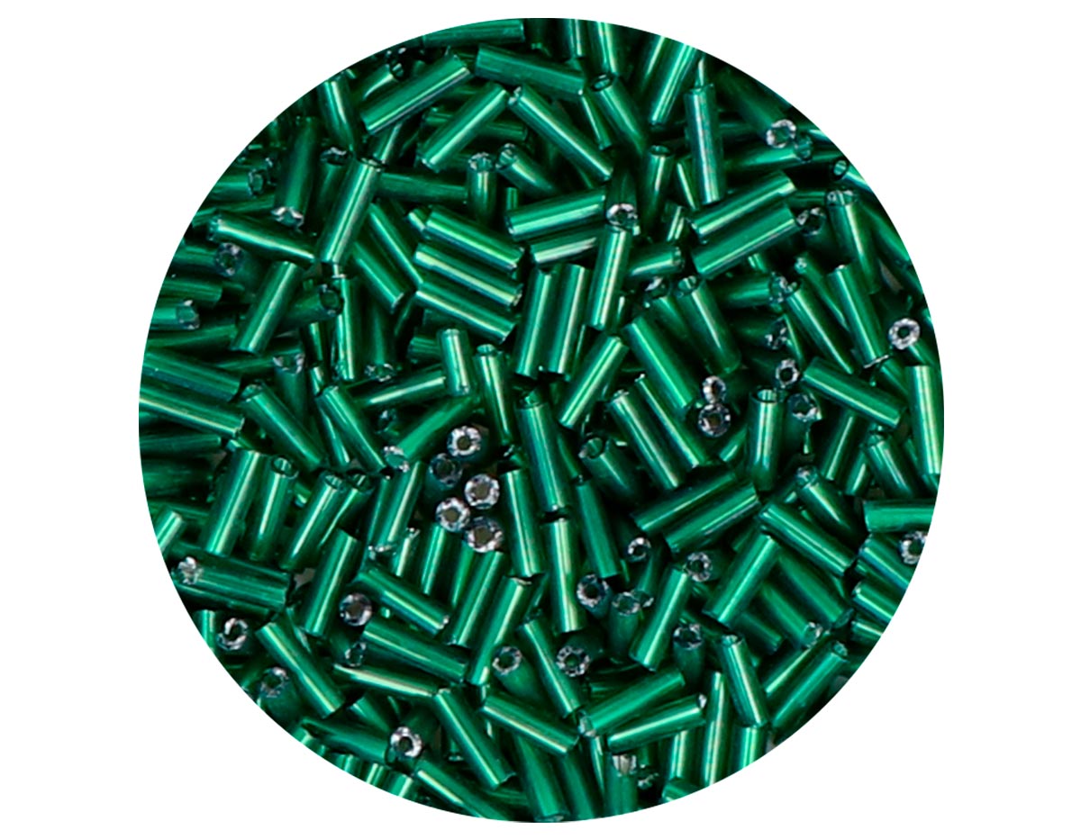 14086 Rocalla de vidrio cilindro plateado verde diam 1 80x6mm 09gr Tubo Innspiro