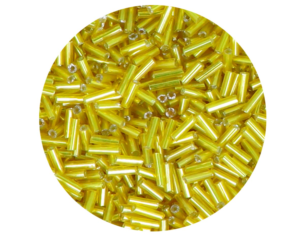 14090 Rocalla de vidrio cilindro plateado amarillo diam 1 80x6mm 09gr Tubo Innspiro