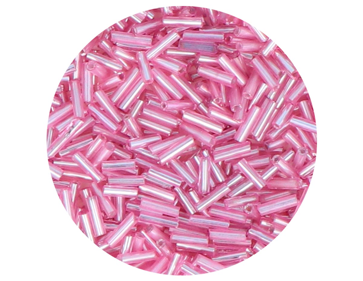 14092 Rocalla de vidrio cilindro plateado rosa diam 1 80x6mm 09gr Tubo Innspiro