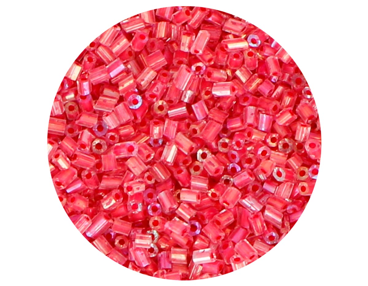 14103 Rocalla de vidrio cilindro mini aurora boreal rojo diam 2x2mm 09gr Tubo Innspiro