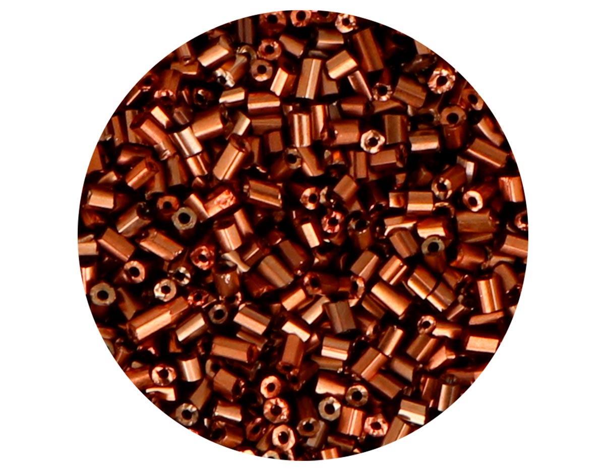 14108 Rocalla de vidrio cilindro mini iridiscente bronce diam 2x2mm 09gr Tubo Innspiro
