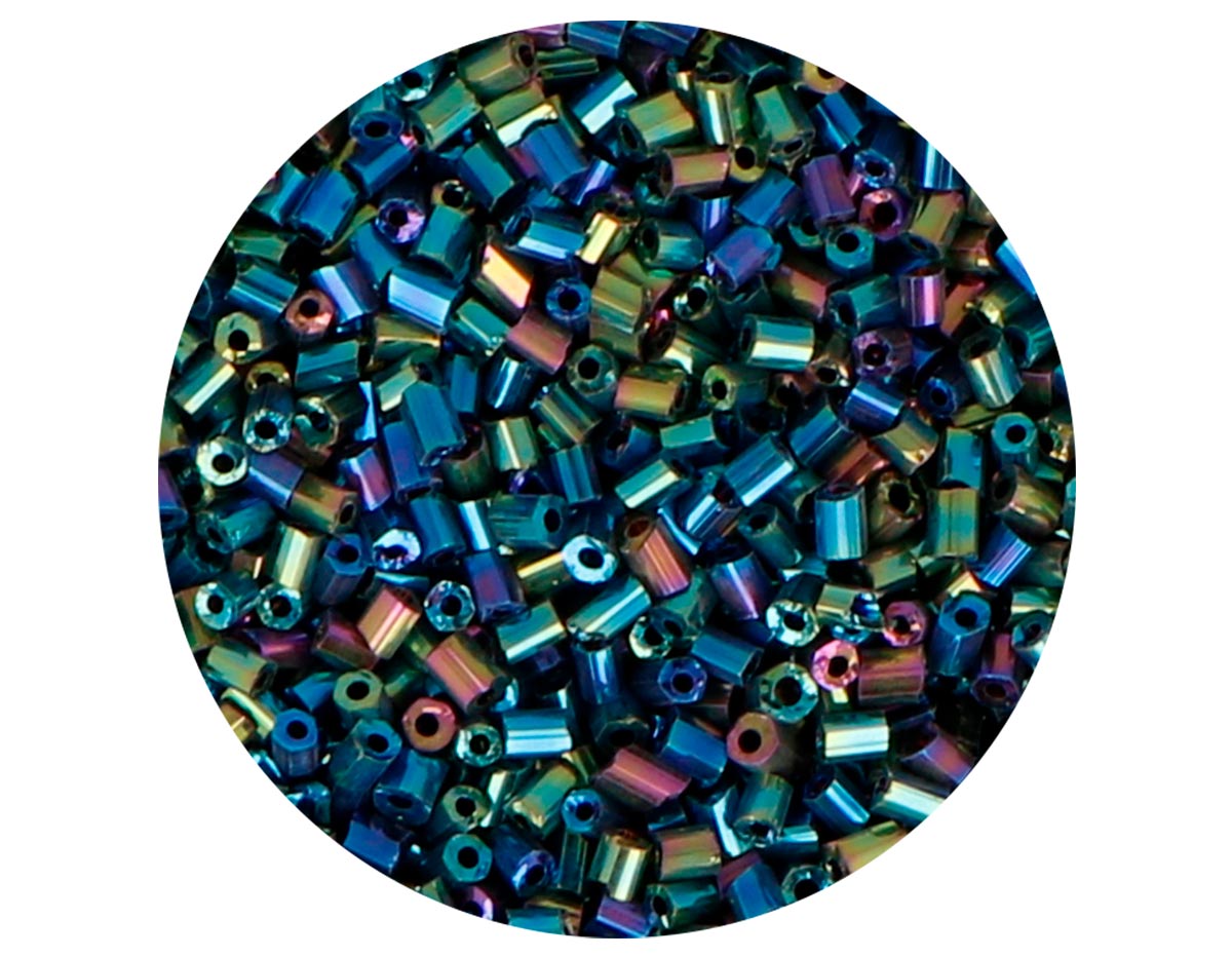 14110 Rocalla de vidrio cilindro mini iridiscente azul metalico diam 2x2mm 09gr Tubo Innspiro