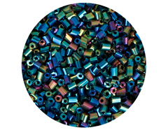 14110 Rocalla de vidrio cilindro mini iridiscente azul metalico diam 2x2mm 09gr Tubo Innspiro - Ítem