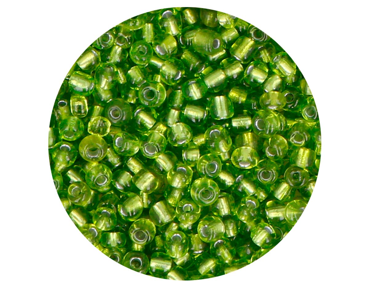 14205 Rocalla de vidrio redonda plateado verde aguacate 3 0mm 09gr Tubo Innspiro