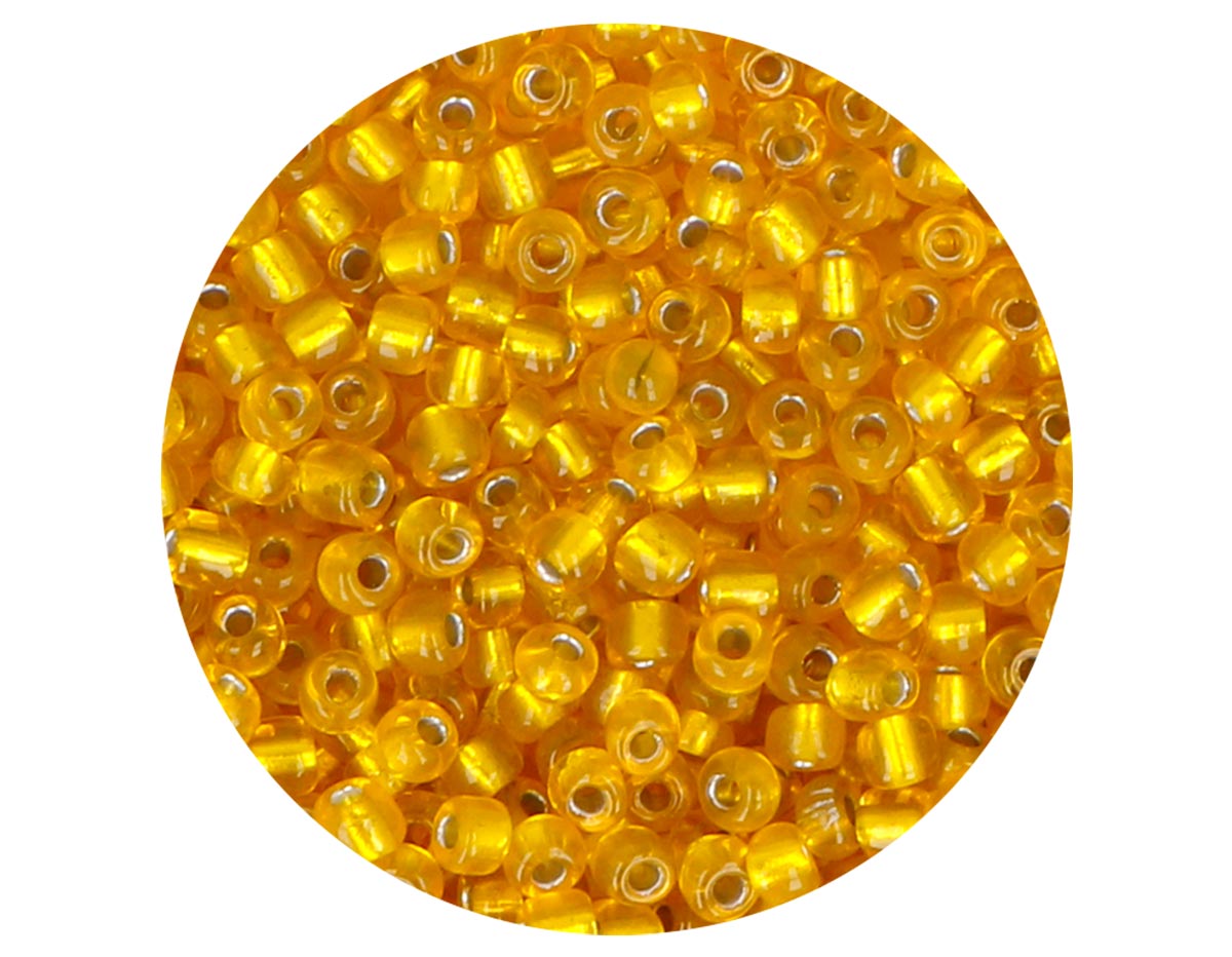 14214 Rocalla de vidrio redonda plateado amarillo 3 0mm 09gr Tubo Innspiro