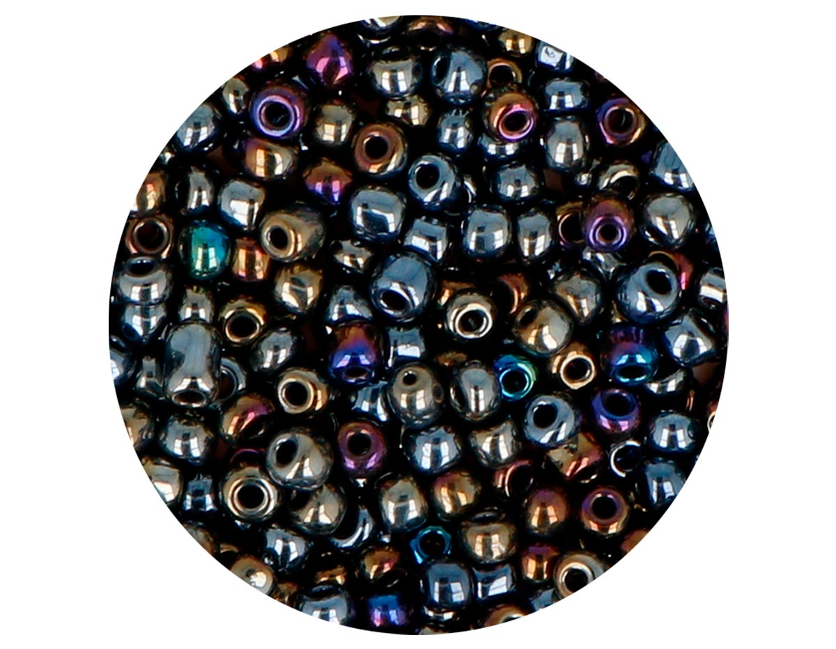 14217 Rocalla de vidrio redonda brillo metalico iridiscente plateado 3 0mm 09gr Tubo Innspiro