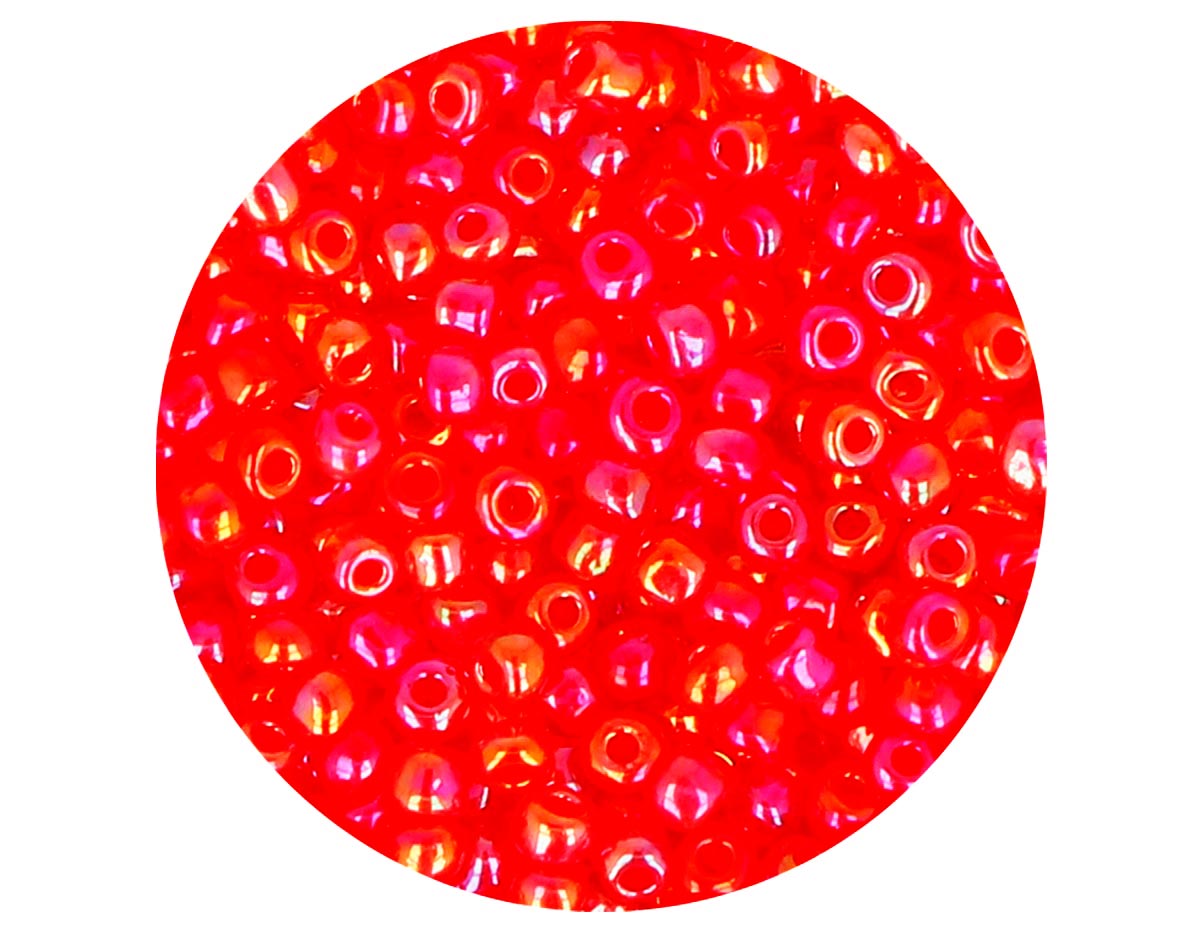 14226 Rocalla de vidrio redonda aurora boreale rojo 3 0mm 09gr Tubo Innspiro
