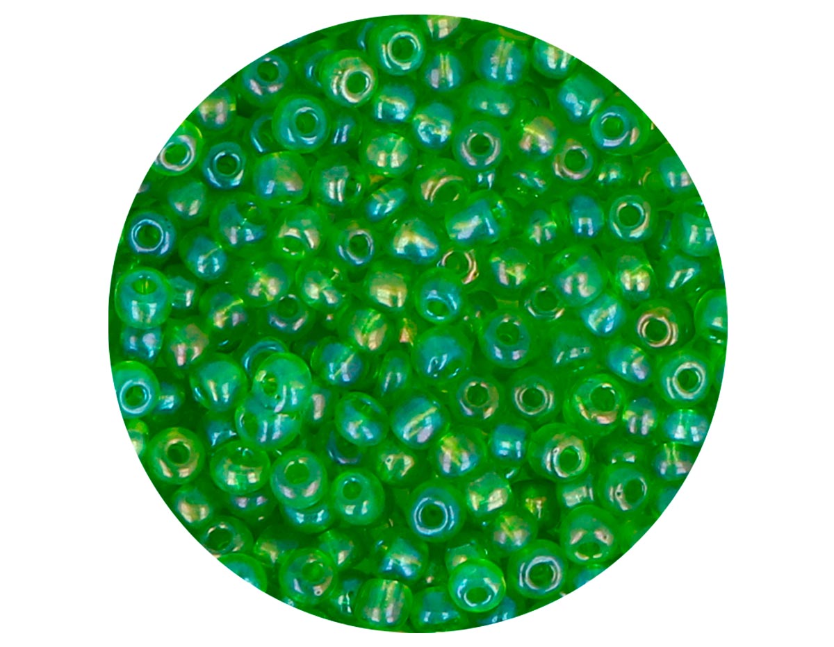 14229 Rocalla de vidrio redonda aurora boreale verde 3 0mm 09gr Tubo Innspiro