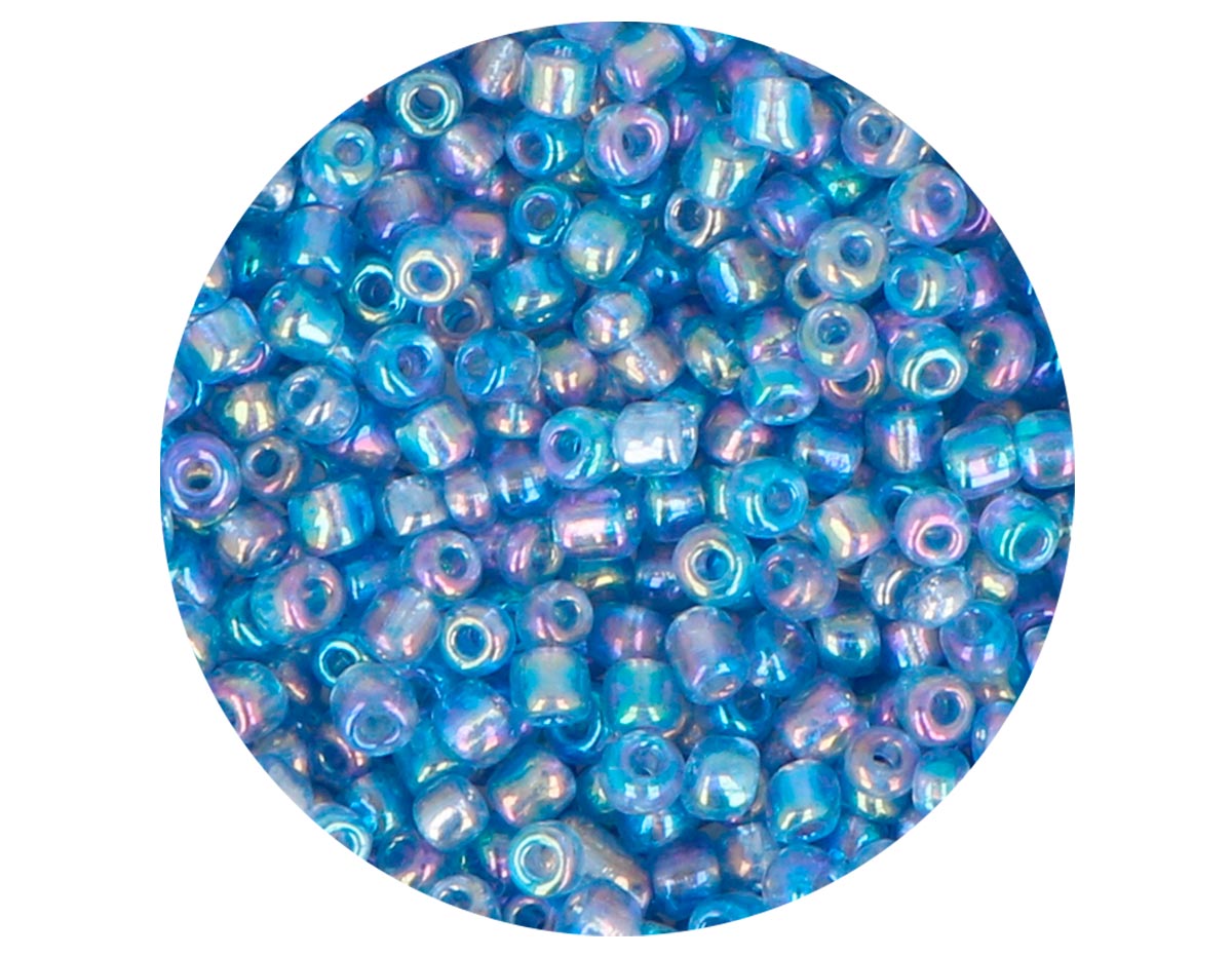 14235 Rocalla de vidrio redonda aurora boreale azul cyan 3 0mm 09gr Tubo Innspiro