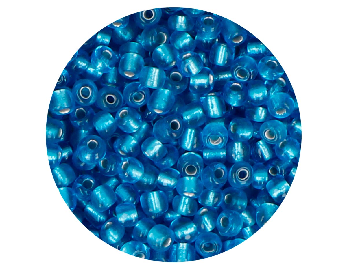 14303 Rocalla de vidrio redonda plateado azul infantil 3 8mm 09gr Tubo Innspiro