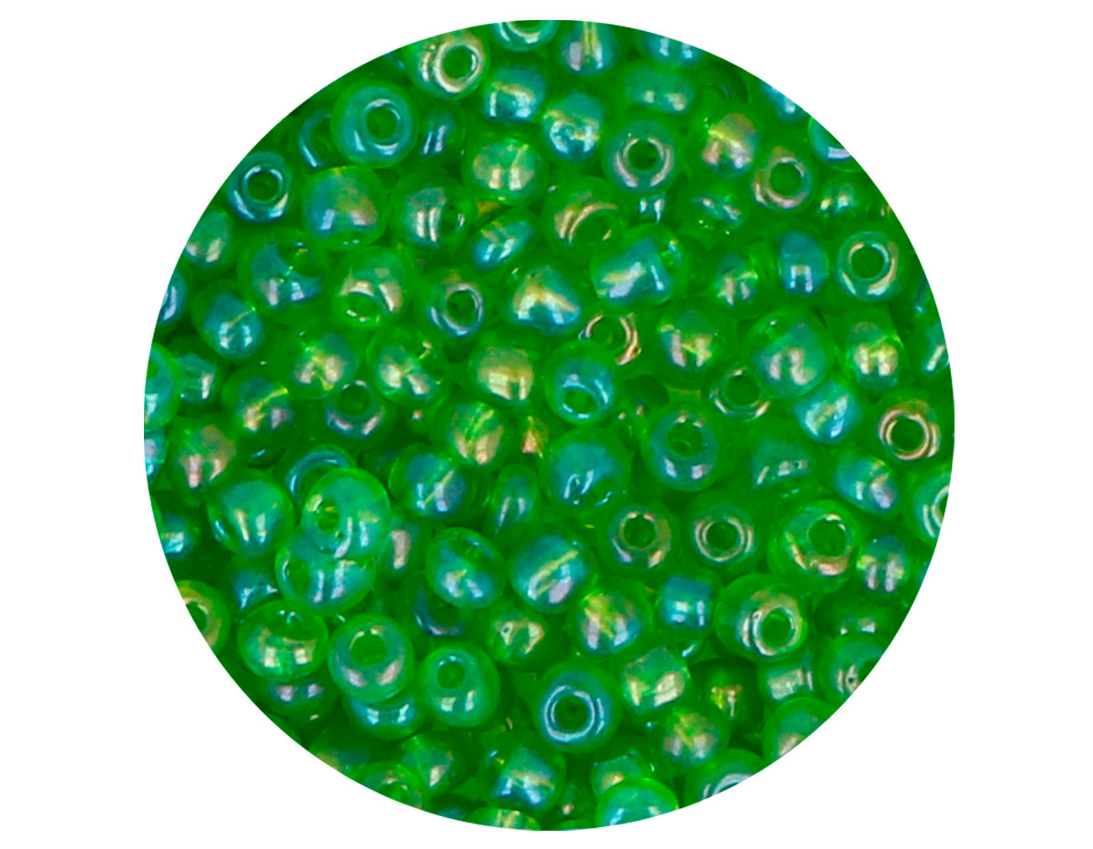 14329 Rocalla de vidrio redonda aurora boreale verde 3 8mm 09gr Tubo Innspiro