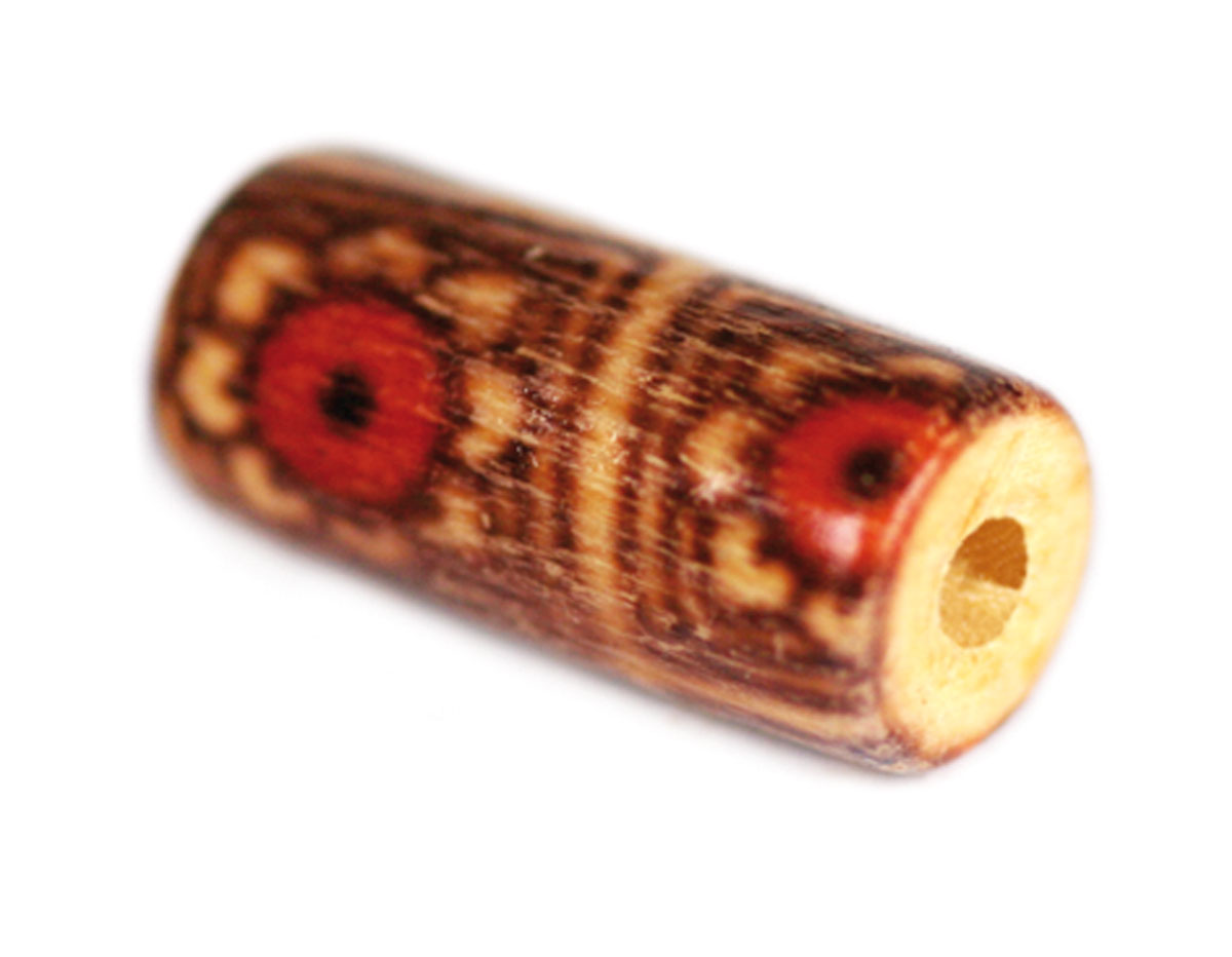 14592 Z14592 Perle bois cylindre decoree avec fleurs rouges Innspiro