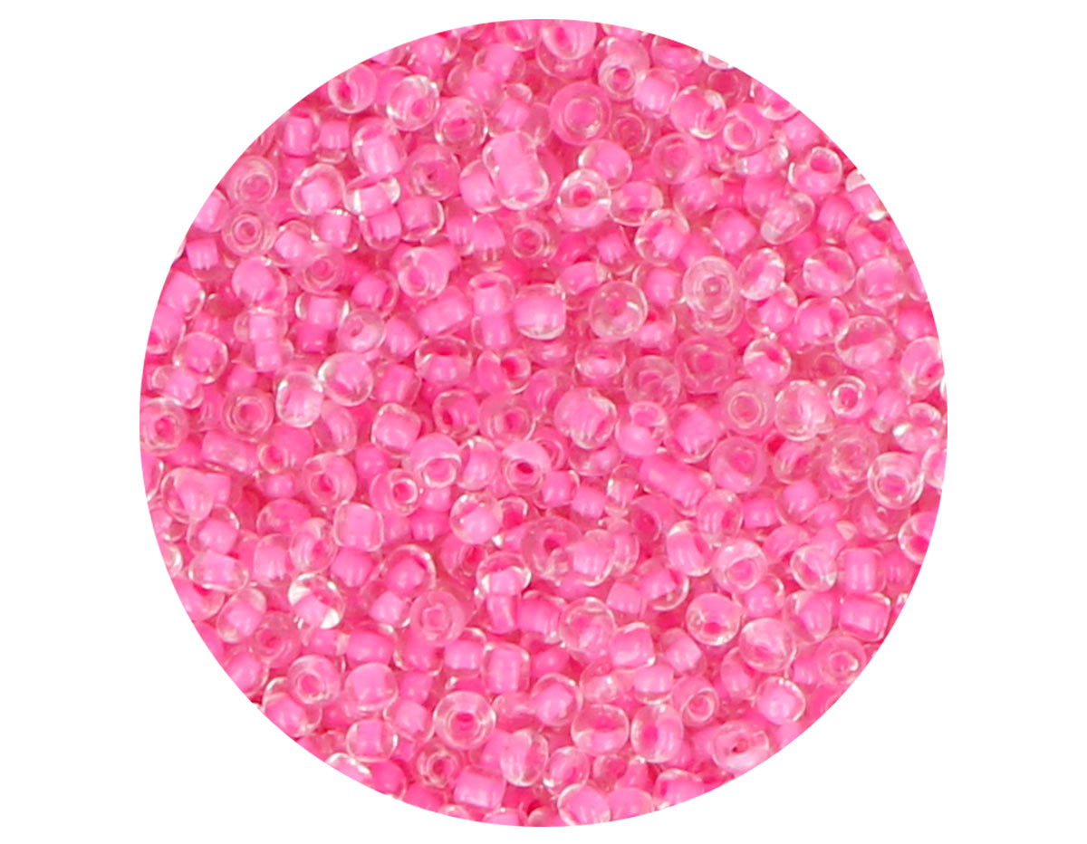 14642 Rocalla de vidrio redonda color interior rosa 2 3mm 09gr Tubo Innspiro