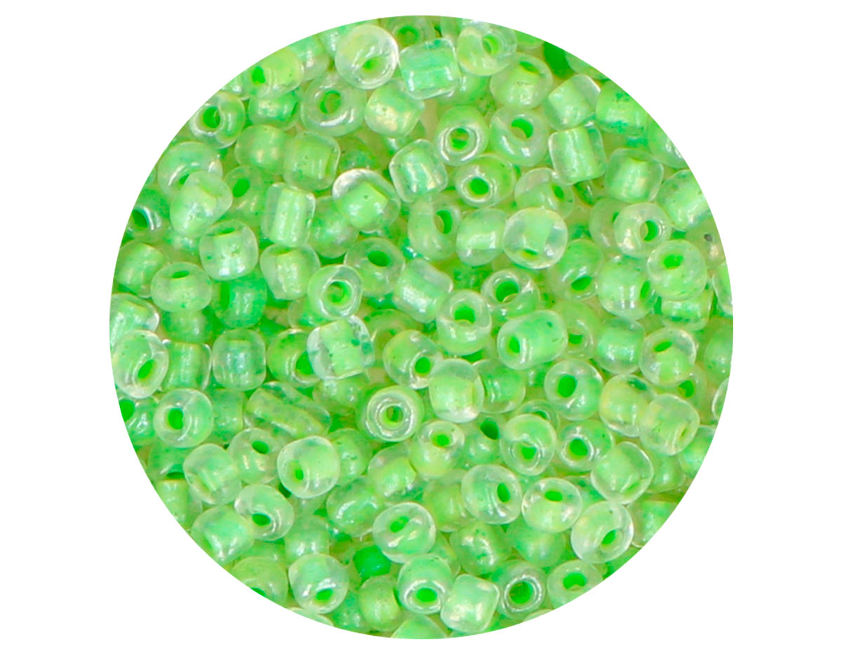 14654 Rocaille de verre ronde couleur interieur vert 3 0mm 09gr Tube Innspiro