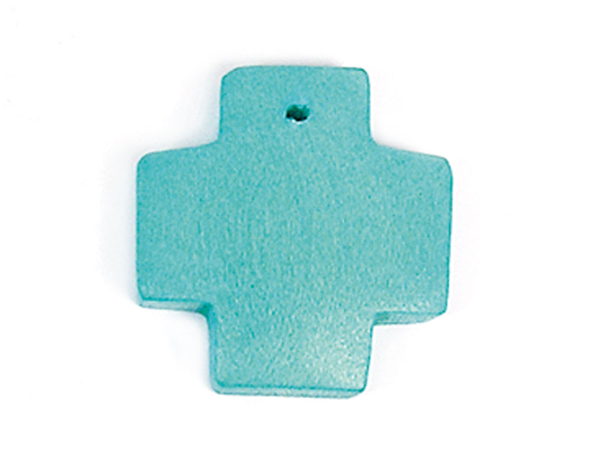 16627 Z16627 Pendentif bois croix ciree turquoise Innspiro
