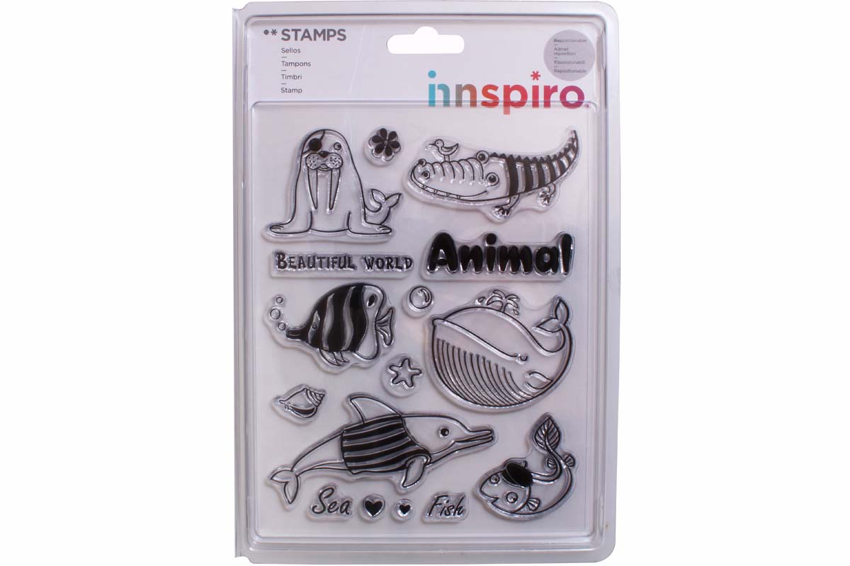17365 Set sellos acrilicos Animales mar y peces 14x18cm Innspiro