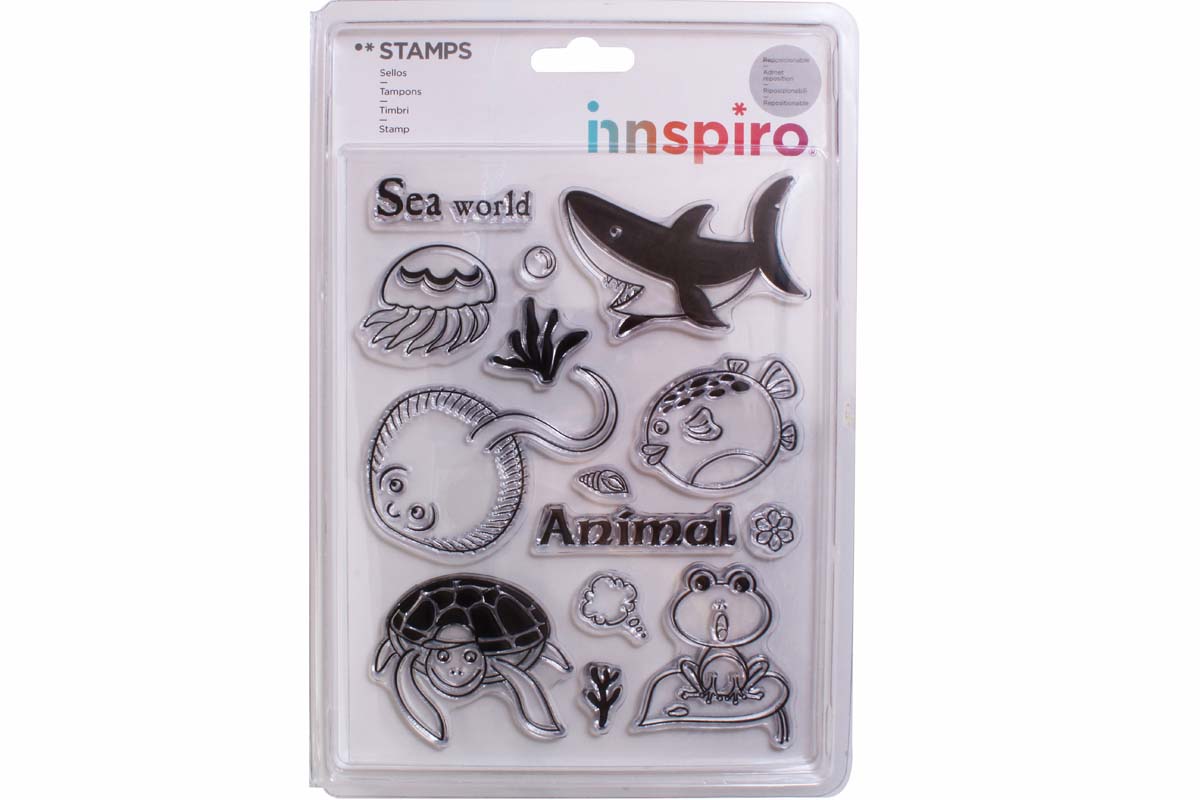 17367 Set sellos acrilicos Animales mundo marino 14x18cm Innspiro
