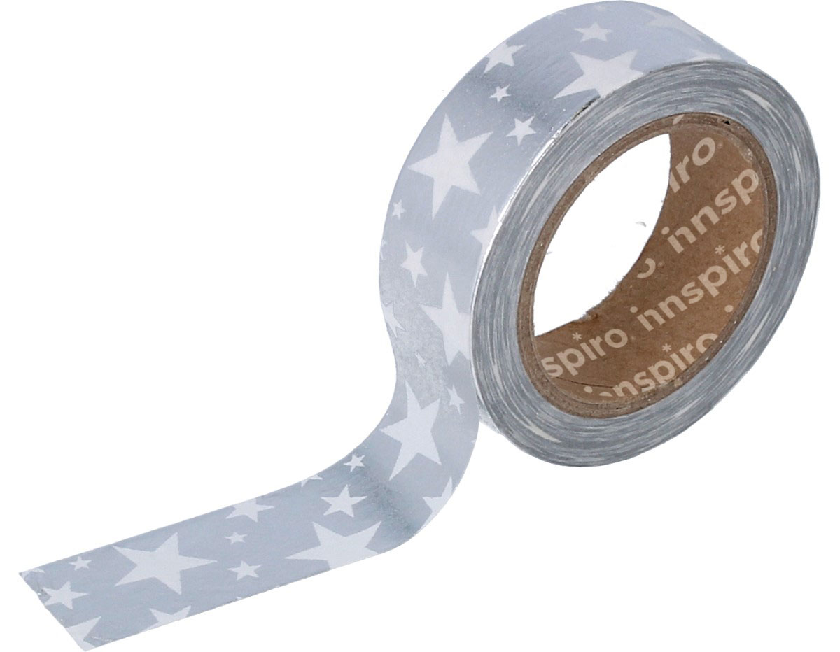 17401 Cinta masking tape Washi foil estrellas plateado 15mm x10m Innspiro