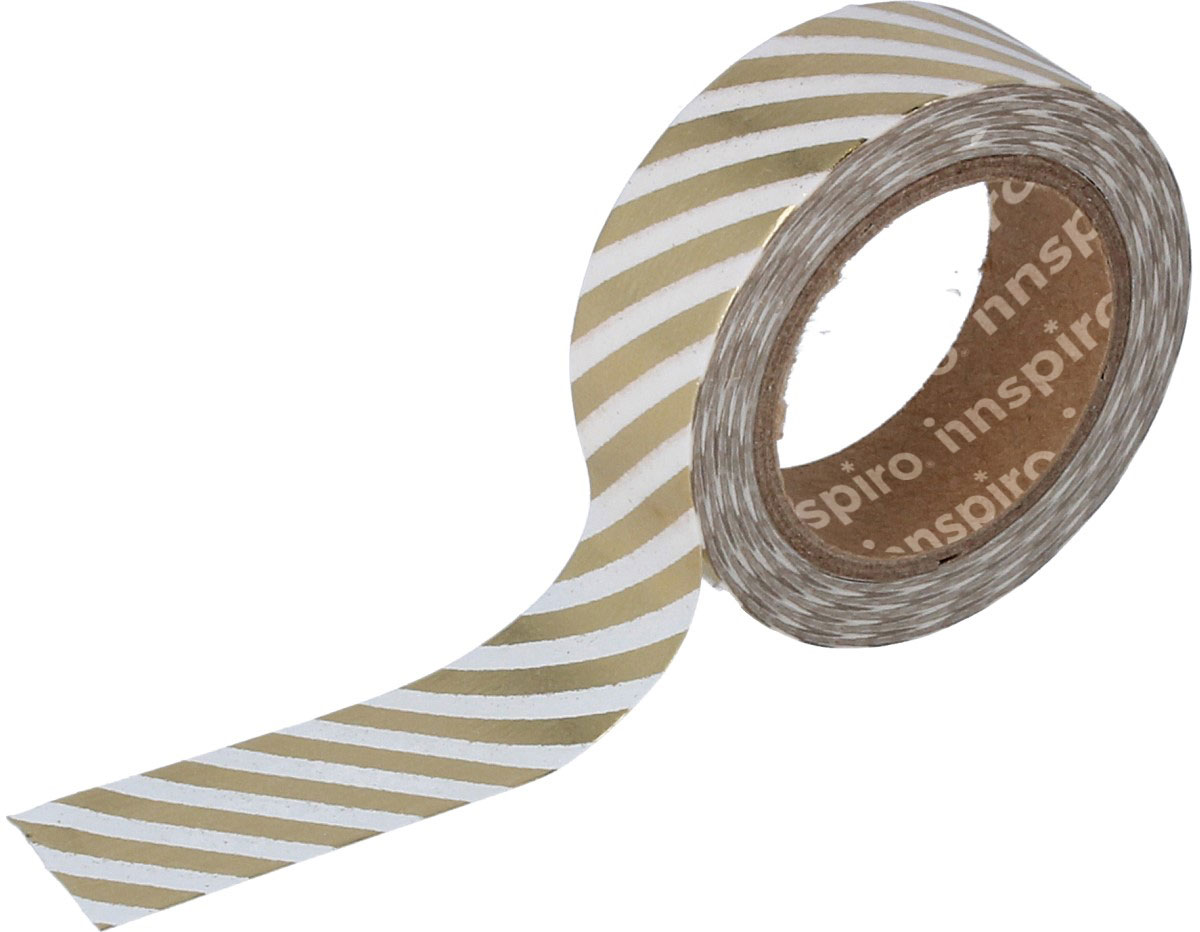 17407 Ruban masking tape Washi foil lignes dore 15mm x10m Innspiro