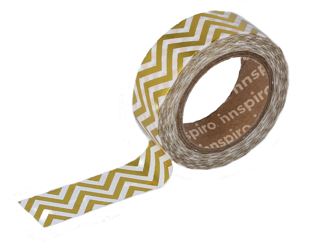 17408 Cinta masking tape Washi foil zig zag dorado 15mm x10m Innspiro
