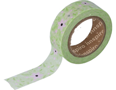 17412 Ruban masking tape Washi vert et fleurs roses 15mm x10m Innspiro - Article