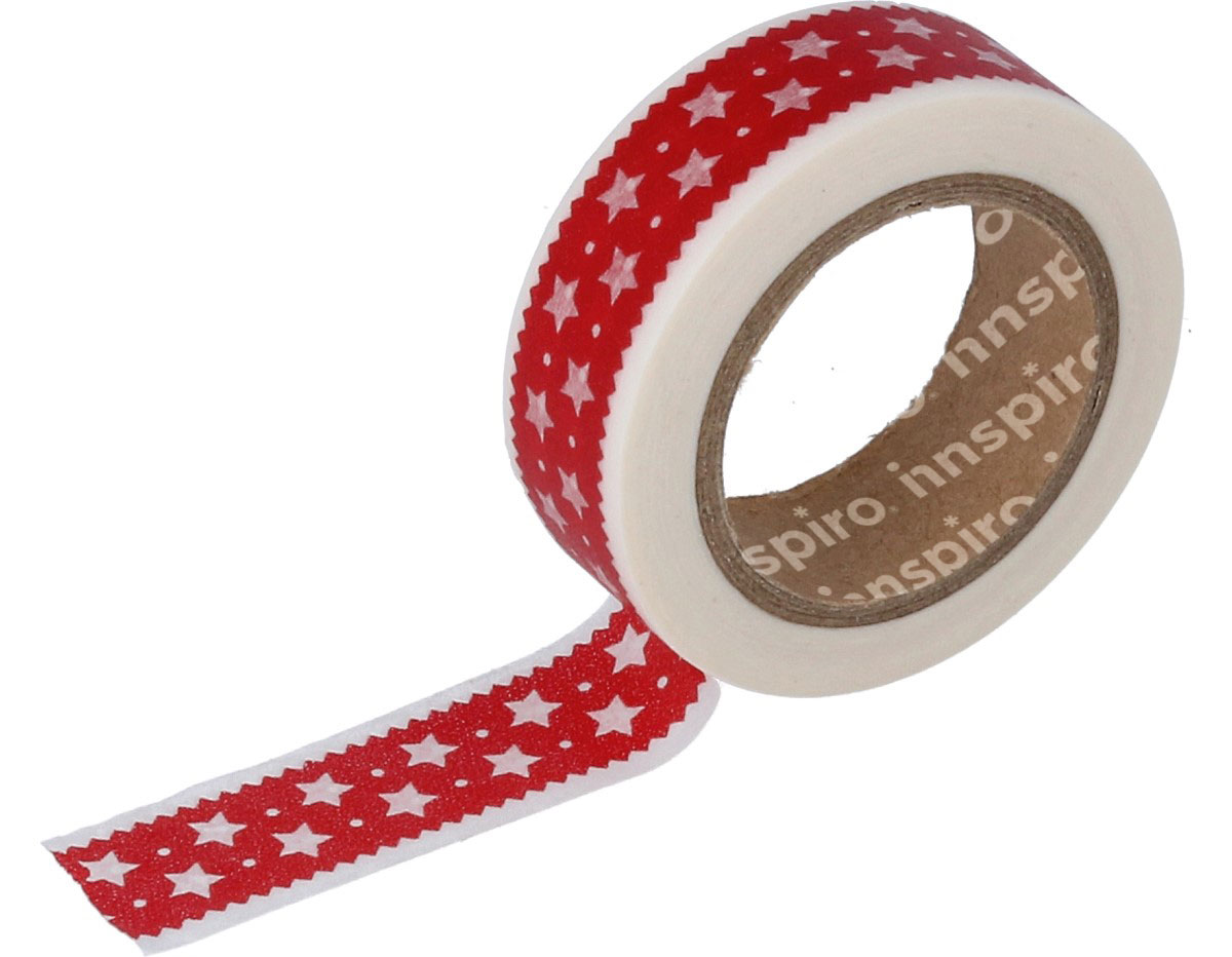 17436 Ruban masking tape Washi bordure etoiles rouge 15mm x10m Innspiro