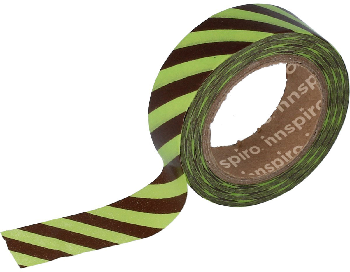 17439 Ruban masking tape Washi lignes marrons et vertes 15mm x10m Innspiro