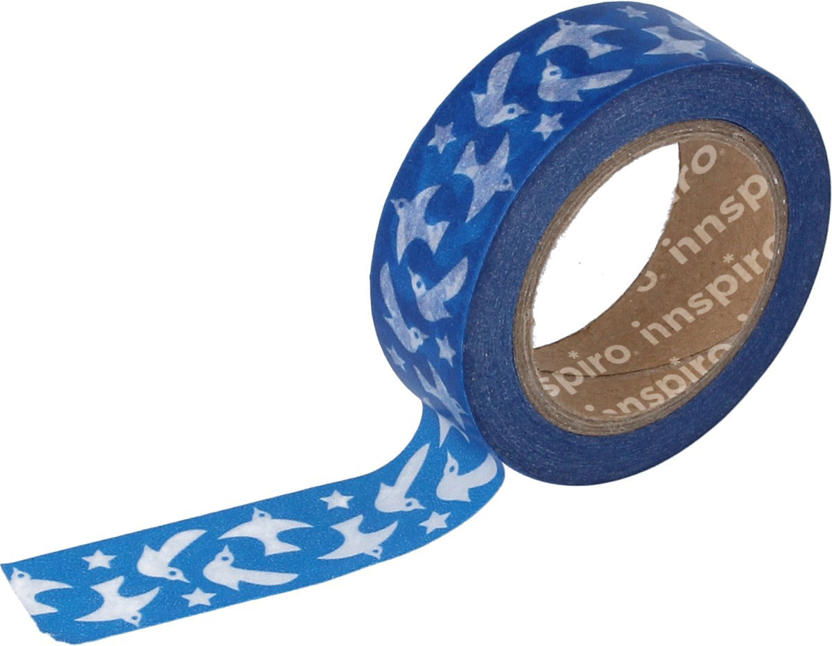 17444 Cinta masking tape Washi pajaros azul 15mm x10xm Innspiro