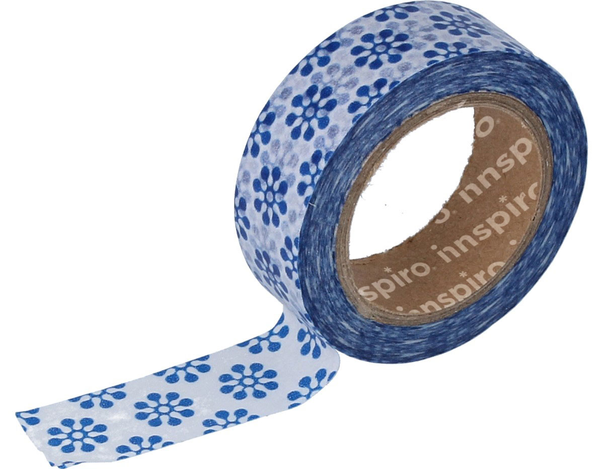 17447 Ruban masking tape Washi fleurs bleu 15mm x10m Innspiro