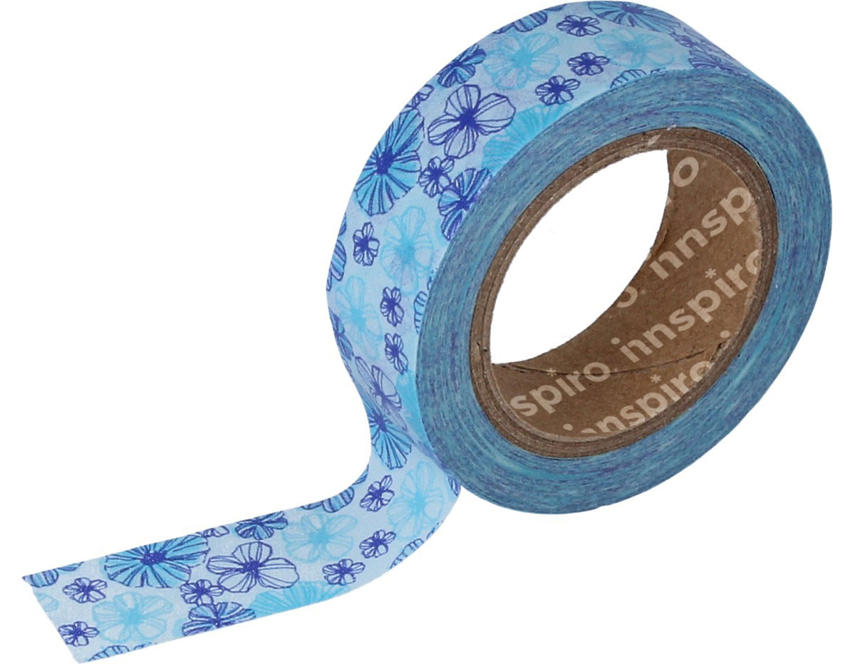17450 Ruban masking tape Washi fleurs bleu 15mm x10m Innspiro