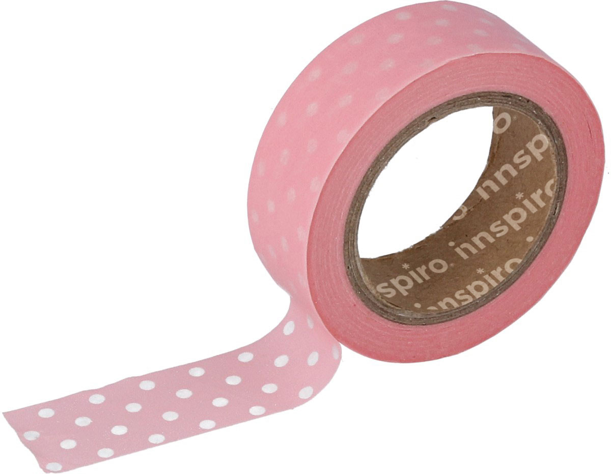 17460 Cinta masking tape Washi rosa con topos 15mm x10m Innspiro
