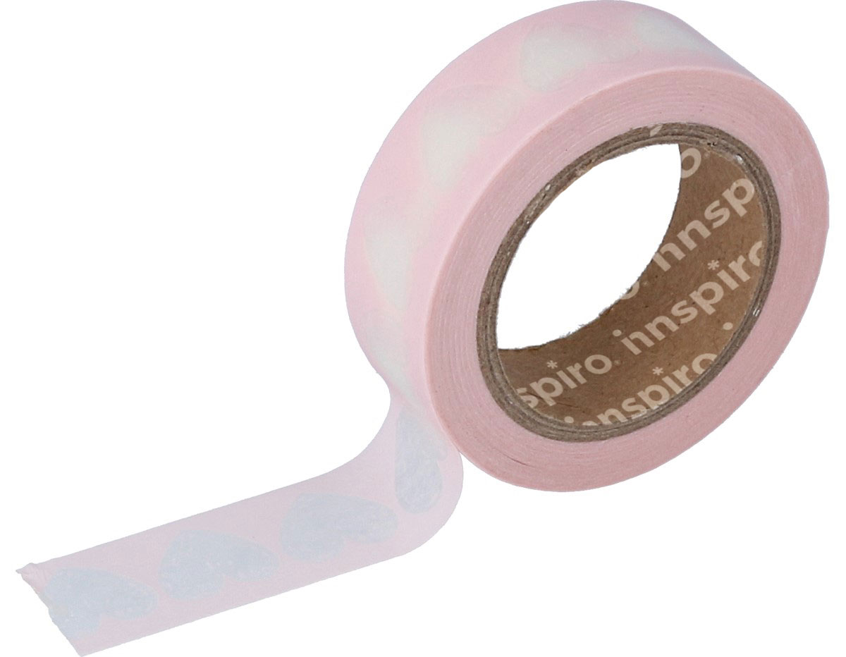 17461 Cinta masking tape Washi corazon rosa 15mm x10m Innspiro